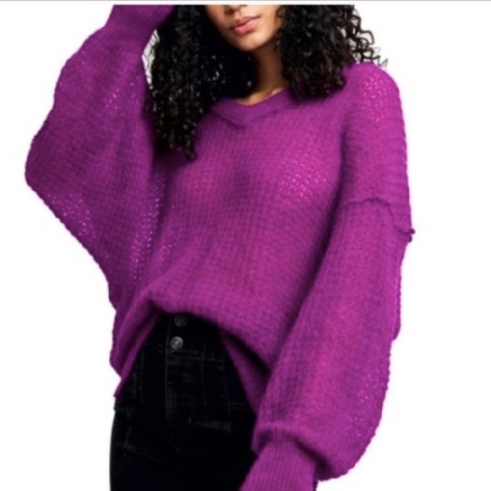 FREE PEOPLE LULU ALPACA PURPLE SWEATER MEDIUM TO LARGE.